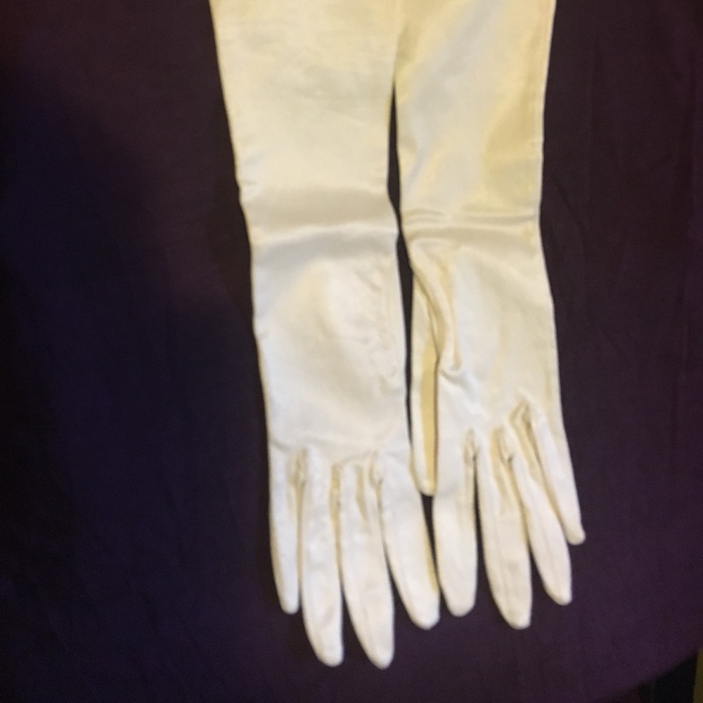 Satin long white gloves